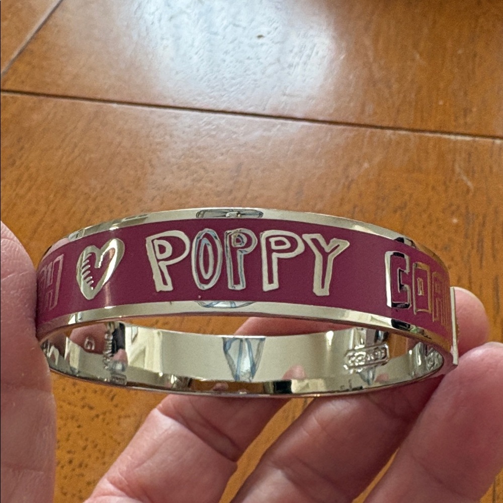 Coach Burgundy Enamel Logo Heart Bangle Bracelet - Picture 3 of 4
